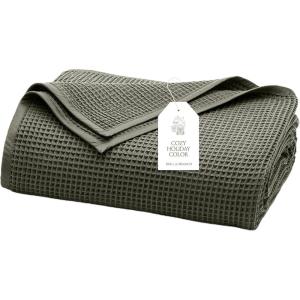 BOLL & BRANCH Waffle Bed Blanket – King/Cal King, Mineral – Luxury 100% Organic Cotton – Soft, Lightweight and Breathable – Textured Waffle Weave(Juniper)