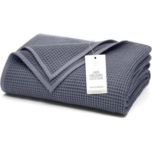 BOLL & BRANCH Waffle Bed Blanket – King/Cal King, Mineral – Luxury 100% Organic Cotton – Soft, Lightweight and Breathable – Textured Waffle Weave(Mineral)