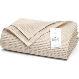 BOLL & BRANCH Waffle Bed Blanket – King/Cal King, Mineral – Luxury 100% Organic Cotton – Soft, Lightweight and Breathable – Textured Waffle Weave(Natural)