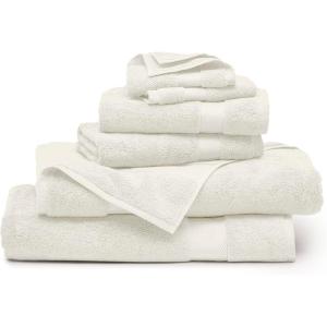 BOLL & BRANCH Plush Bath Towel Set – Cream – 6 Piece – Includes 2 Bath Towels, 2 Hand Towels & 2 Washcloths – 100% Organic Cotton – Ultra Soft & Luxurious – Quick Absorbing(Cream)