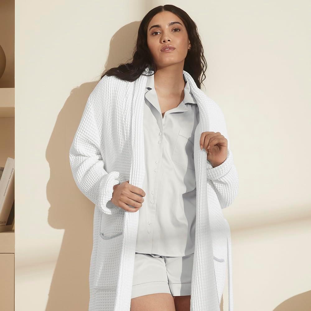 imageBOLL amp BRANCH Waffle Robe 100 Organic Cotton Ultra Soft Lightweight and Breathable UnisexWhiteShore