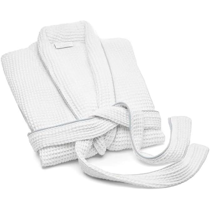 imageBOLL amp BRANCH Waffle Robe  100 Organic Cotton  Ultra Soft Lightweight and Breathable  UnisexWhiteShore